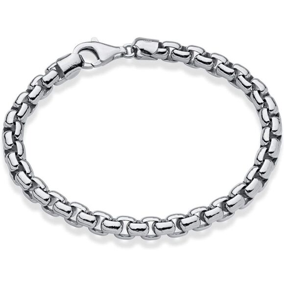 Men’s Solid 925 Sterling Box Link Chain Bracelet - Picture 2 of 7